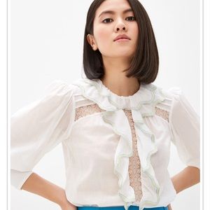 NWT SANDRO Raoule ruffled cotton-voile blouse